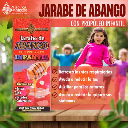 Jarabe de Abango Infantil 250ml con Propóleo Refresca Vías Respiratorias Ayuda a Reducir Tos