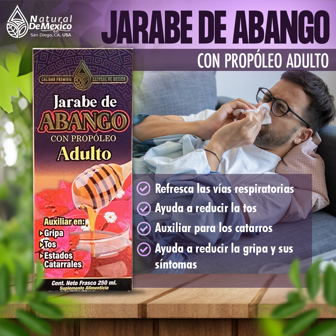 Jarabe Abango Adulto 250ml Refresca Vías Respiratorias Ayuda a Reducir la Tos Auxiliar en Catarros