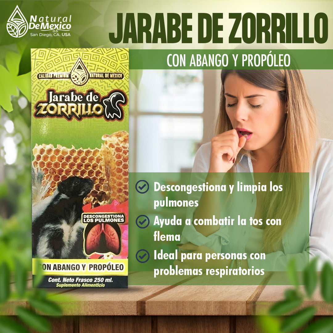 Jarabe de Zorrillo con Abango y Propóleo 250ml Tos y Flemas Descongestionante para Pulmones