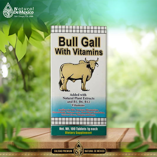 Suplemento Alimenticio Hiel de Toro Vitaminada Adicionada con Extractos de Plantas Naturales y Vitaminas B1, B6 y B12 100 Tabletas