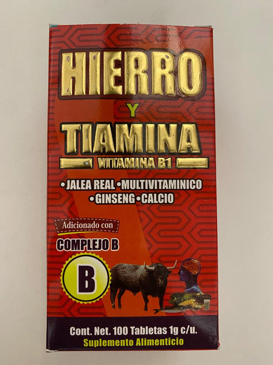 Suplemento Basico Hierro y Tiamina Vitamina B1 100 Tabletas