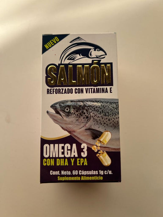 Suplemento Alimenticio Salmon Reforzado con Vitamina E Omega 3 con DHA y EPA 60 Capsulas