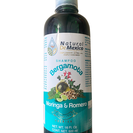 Shampoo de Bergamota Organico con Moringa y Romero Shampoo 16 Fl Oz Enriquecido Premium Quality