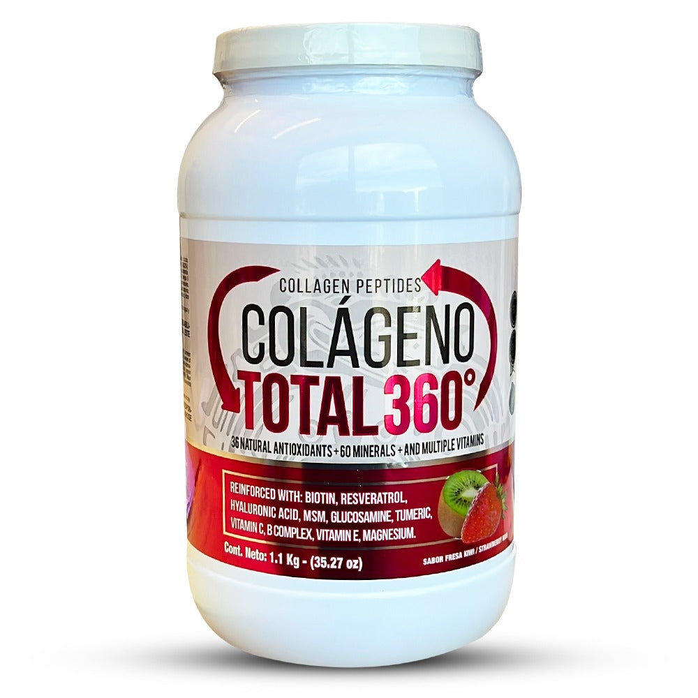 Colageno TOTAL 360 En Polvo Sabor Fresa Kiwi 1.1 Kg - 35.27 Oz Elasticidad Reduce Inflamacion Fortalece Musculos