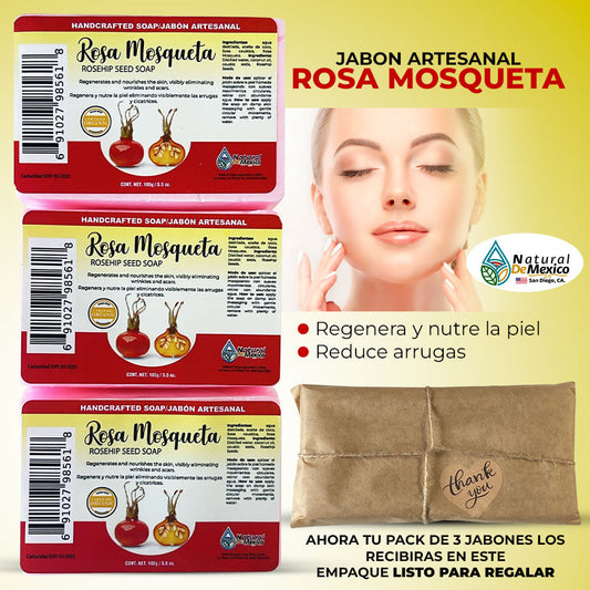 Rosa Mosqueta Artisanal Soap Bar Jabon de Barra 3 Pack