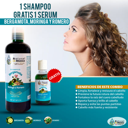 Shampoo Bergamota Moringa y Romero Gratis 1 Serúm