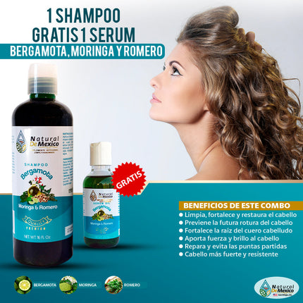 Bergamot, Moringa and Rosemary Shampoo and Serum Combo for Hair Care