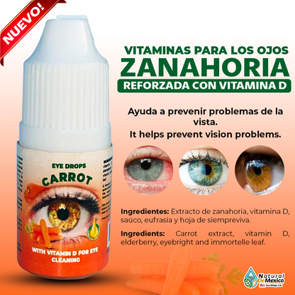 Gotas de Zanahoria Reforzado con Vitamina D, Carrot Eye Drops Natural de Mexico