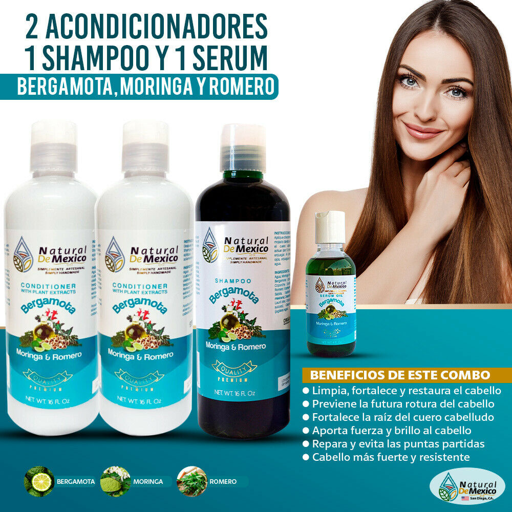 2 Shampoos, 1 Conditioner, 1 Serum of Bergamot, Moringa and Rosemary Hair Health